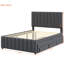Lit rembourré avec lit gigogne simple et 3 tiroirs en lin gris - Confortable et polyvalent-1352580721