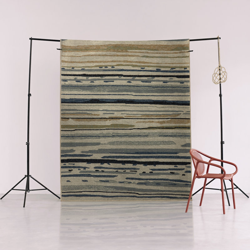 Tapis décoratif moderne multicolore à rayures et lignes abstraites, Rectangle 4 pi 7,12 po x 6 pi 6,74 po