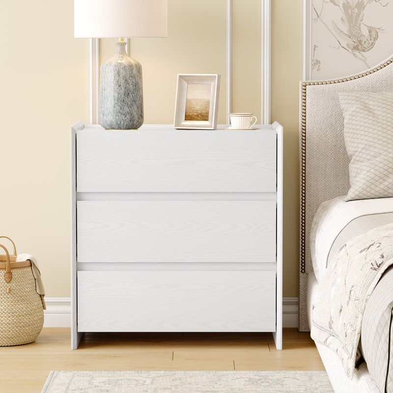 Table de chevet 25 po avec rangement, table de bout à 3 tiroirs pour la chambre à coucher et le salon, Blanc