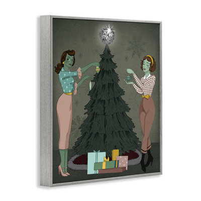 Filles et arbre de Noël, estampe numérique par Grace Popp