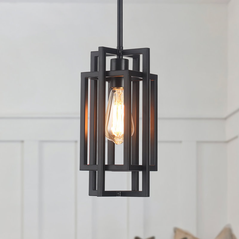 1 - Light 5.51'' Dimmable Farmhouse Square/ Rectangle Lantern Geometric Single Pendant Light, Matte Black