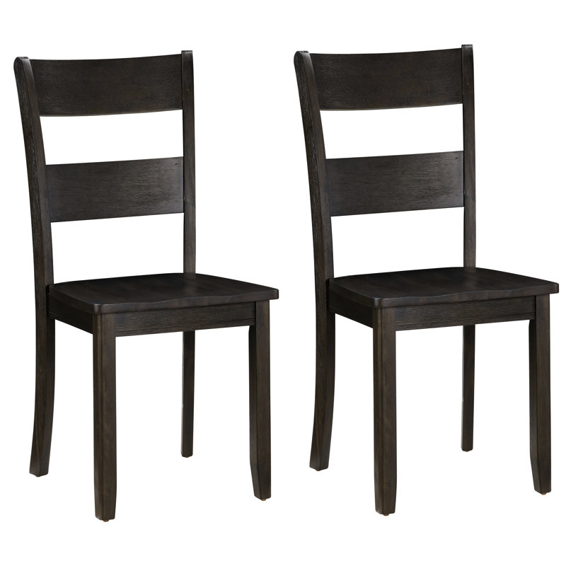 2Pcs Distressed Walnut Back Chairs - Rectangular Transitional Dining Room Chairs, Solid , Rustic Warm Finish, Sleek Tapered Legs Rectangular, Transitional, Wood,