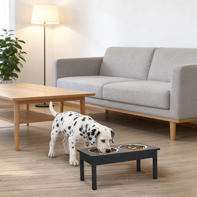 Support en bois pour animaux avec bols pour chiens et chats