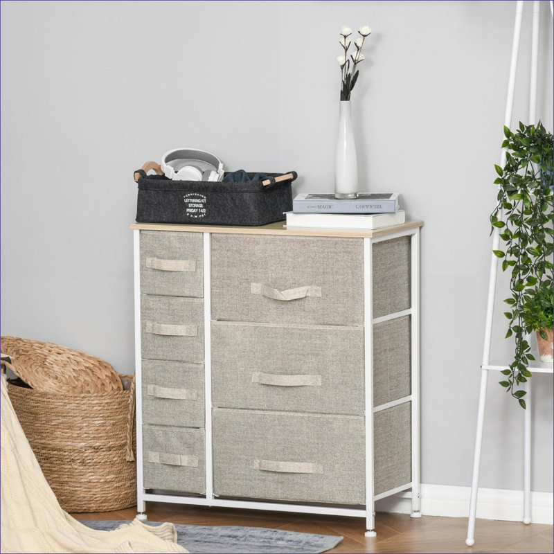 Armoires | Rangement à 7 tiroirs HOMcom, structure en métal moderne, gris clair, pour garde-robe et amp; Petits espaces | Contemporain | Chambre à coucher