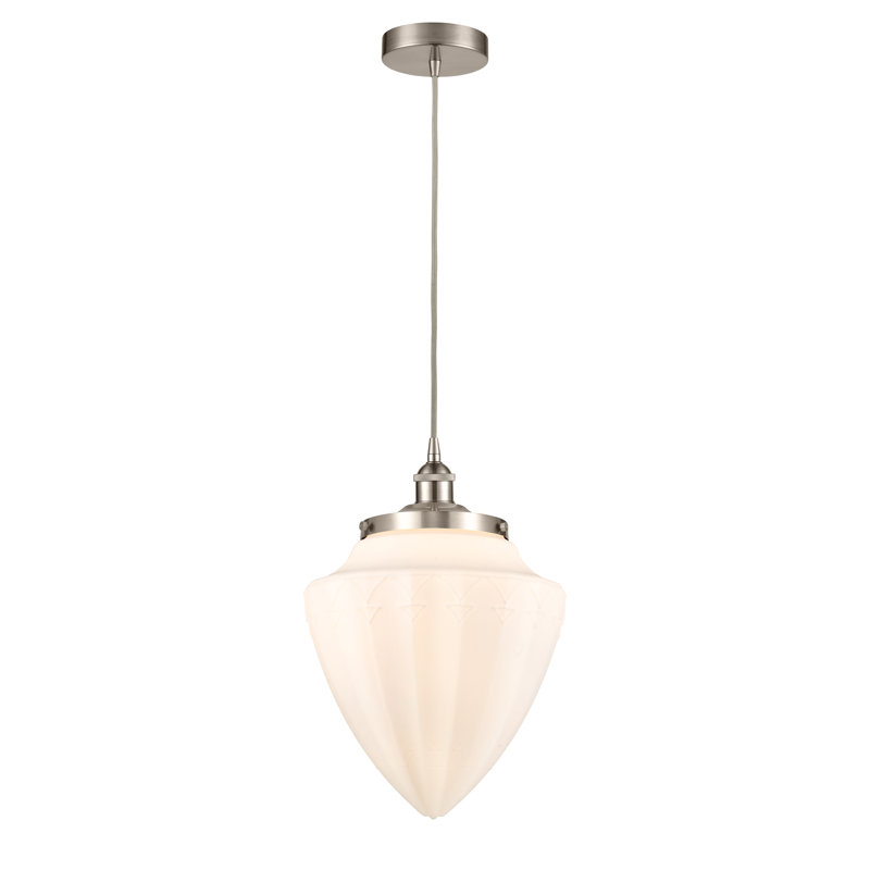 Luminaire suspendu simple en forme d'urne à 1 lumière Lakashia, H 16,75 po x l 12 po x P 12 po, Nickel satiné brossé