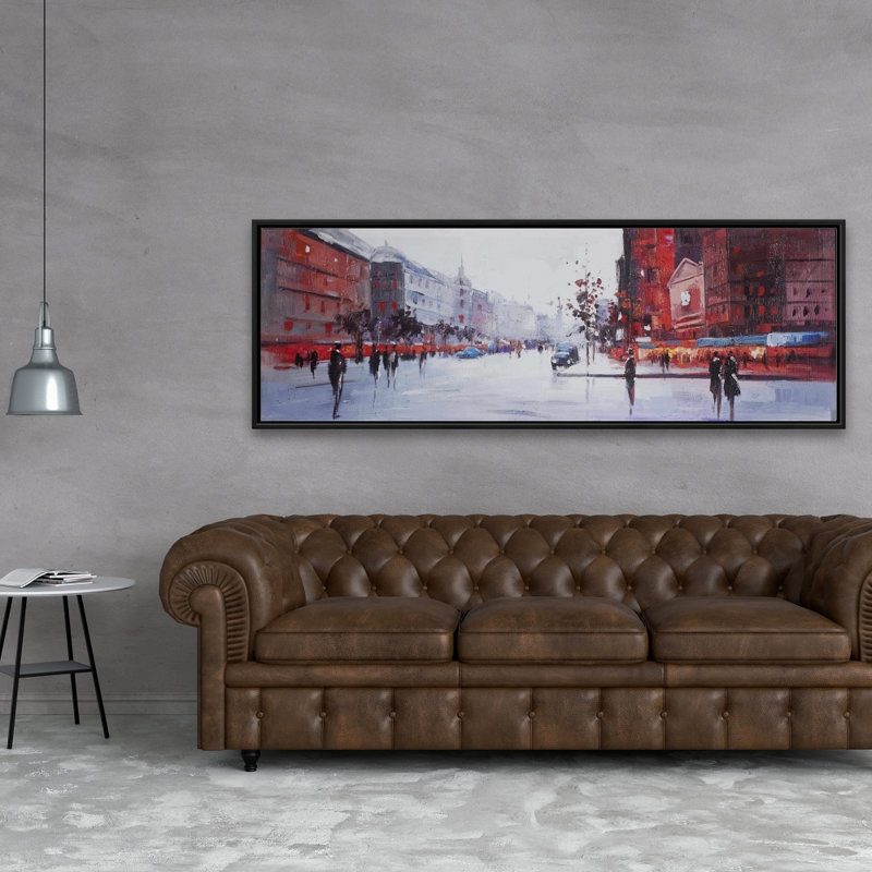 Scène de rue noire et rouge - Toile encadrée de bureau contemporain