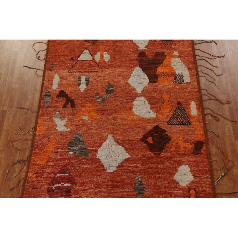 Tapis marocain orange en laine fait à la main 7 x 10