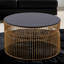 Table basse ronde de 30 po et extrémité de 21 po de hauteur en or, plateau en verre trempé teinté, structure en métal, conception à cadre ouvert, idéal pour les espaces de vie ouverts, plateau doré polyvalent avec style, moderne-2105554837