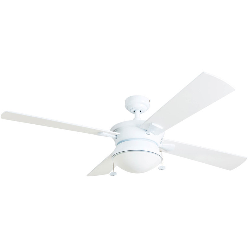 Auletta 52" Indoor and Outdoor Ceiling Fan with Light, White/Silver Oak