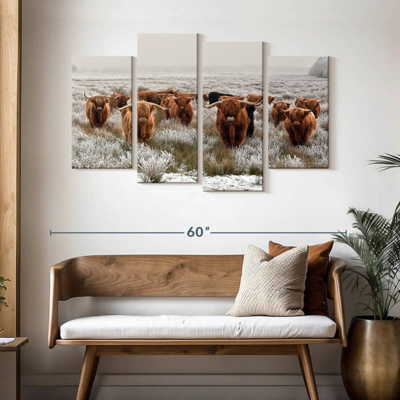 Winter Highland Cows, H 32 po x l 52 po
