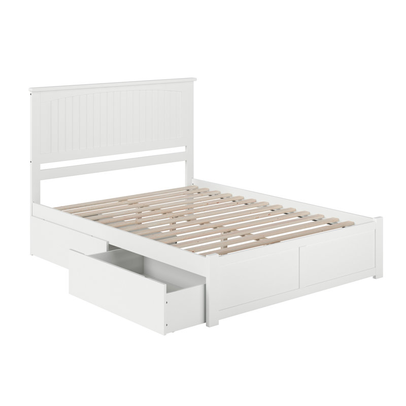 Kindig Solid Wood Platform Bed with Panel Footboard and Storage Drawers, White, Queen