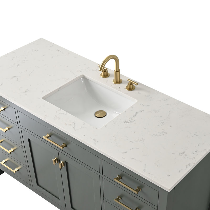 Trevor 60" W Single Vanity, Vintage Green/Brushed Gold