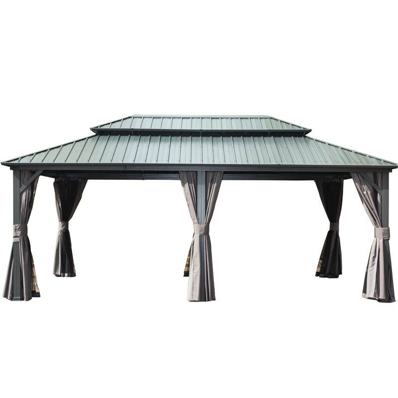 Pavillon de jardin 12 pi x 20 pi, construction, aluminium, acier galvanisé, filet pour double toit de terrasse, pelouse à rideaux
