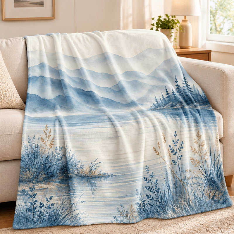 1 pièce de couverture molletonnée Serene Mountain Lake Literie et, Jeté (l 40 po x L 50 po)