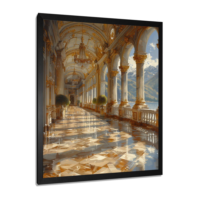 Or gris, été, Renaissance française, château, art mural, Toile encadrée noire simple, H 20 po x l 12 po x P 1 po