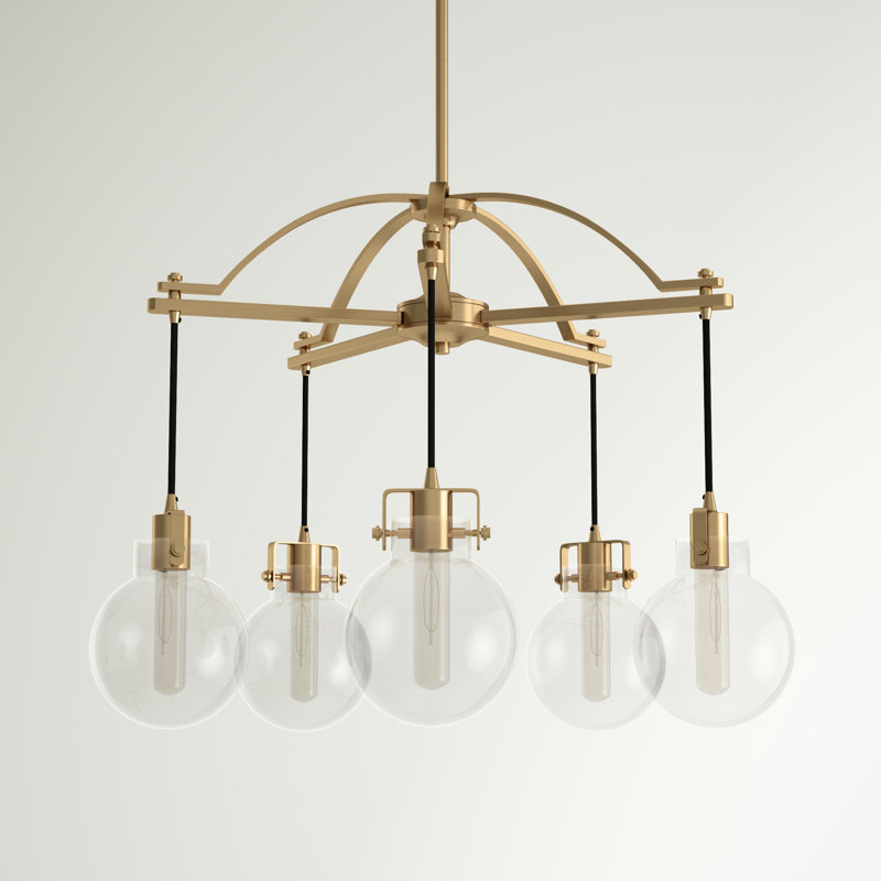Lustre géométrique unique à 5 lumières Dominicka, Laiton délavé