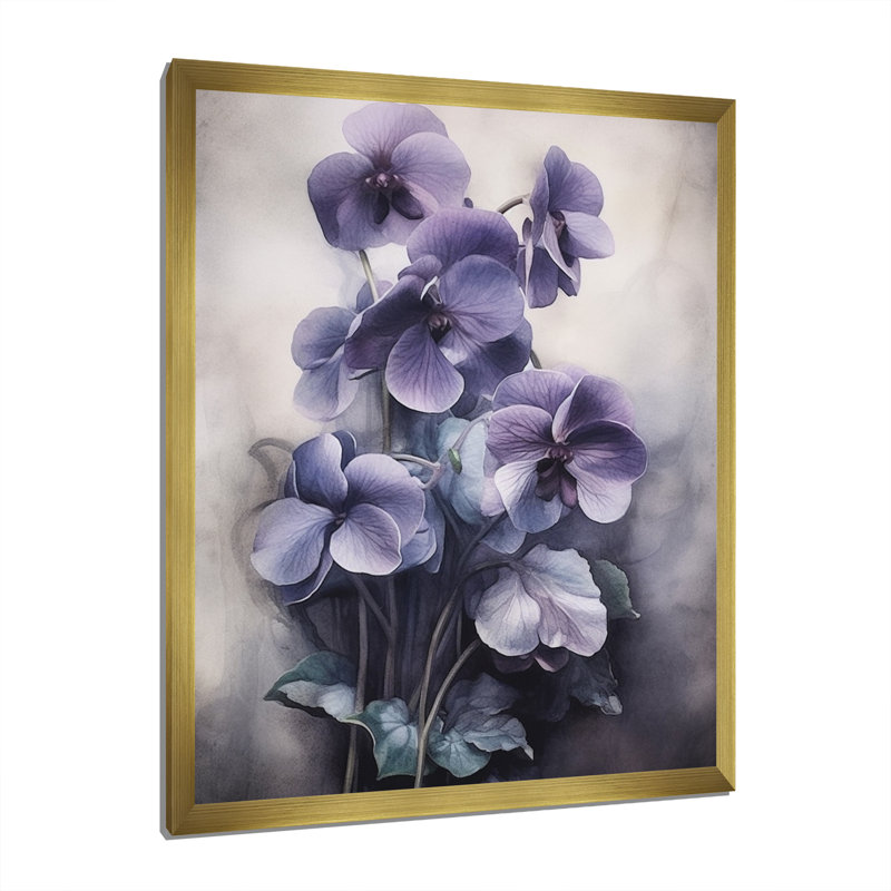 Mauve gris, violettes, rêve II - art mural floral, H 32 po x l 24 po x P 1 po, Cadre doré simple