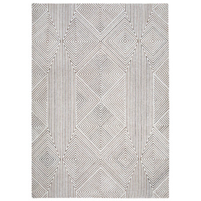 Glam Area Rug, Geometric Pattern, Tufted Gray White Polyester, Wool