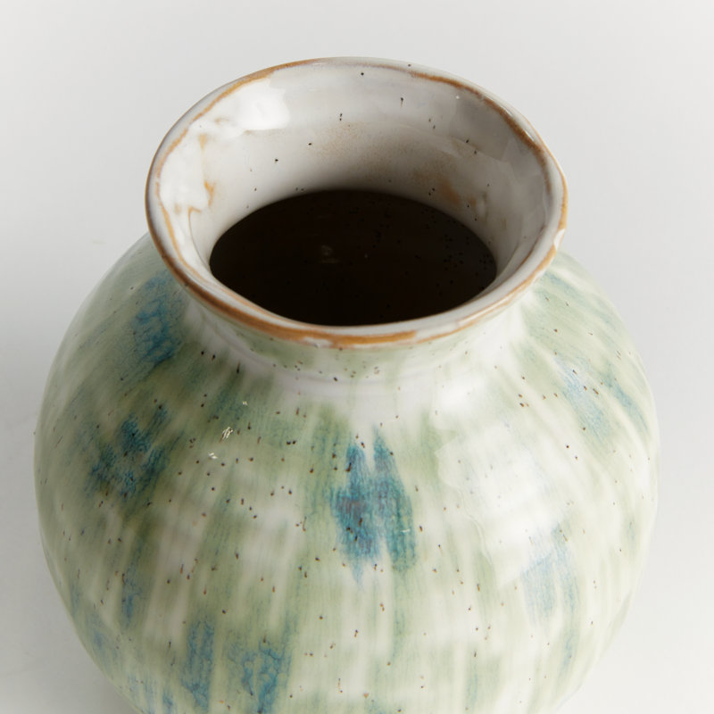 Stonecast High-Fired Stoneware Hand-Painted Glaze Vase Small in Green/Blue, 5.5" H x 5.25" W x 5.25" D