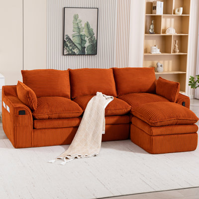 Canapé modulaire en L avec coussins de siège amovibles en nuage, repose-pieds mobile et configuration réglable pour un confort ultime et une flexibilité d'espace.
