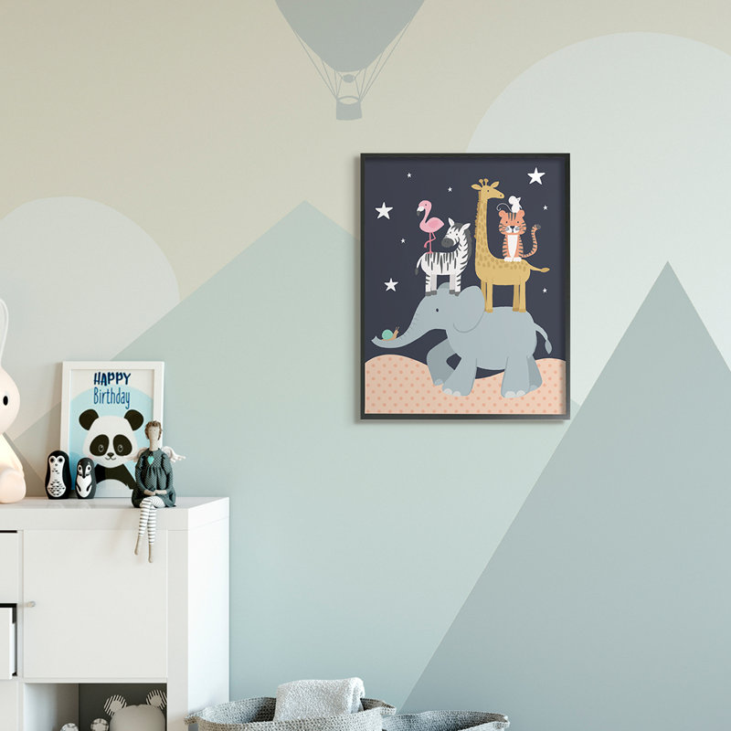 Ciel étoilé, safari, animaux, éléphant, girafe, zèbre, H 30 po x l 24 po x P 1,5 po, Toile tendue
