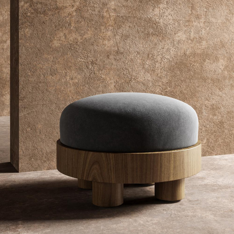 Tabouret rond en bois massif et banc pour chaussures, Gris
