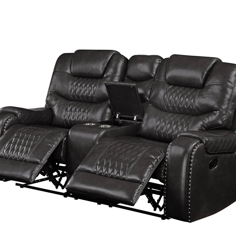 Braylon Magnetite Synthetic Leather Recliner Loveseat With Cupholder Console