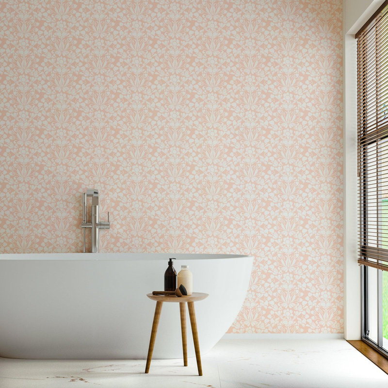 Nomad Snapdragon 10' L x 24" W Wallpaper Tile, Bleached Coral, Faux Grasscloth, Non-pasted