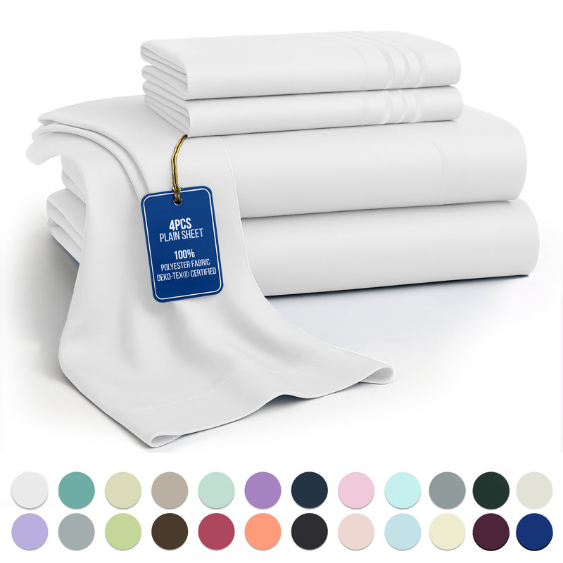 Lux Decor 4-Piece Ultra Soft Microfiber Sheet Set Deep Pocket Fitted Sheet, Wrinkle-Resistant & Easy Care Bedding, White