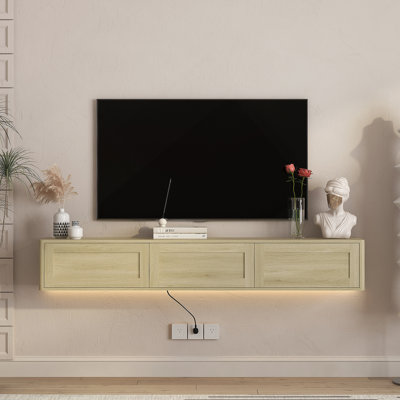 Meuble télé flottant, meuble télé mural avec lumières DEL, 2 ports USB
