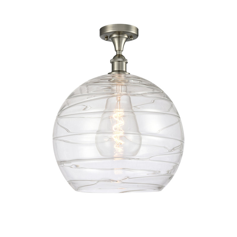 Plafonnier semi-encastré 1 lumière 8 po Anie, Nickel satiné brossé, DEL, H 16,88 po x l 13,75 po x P 13,75 po