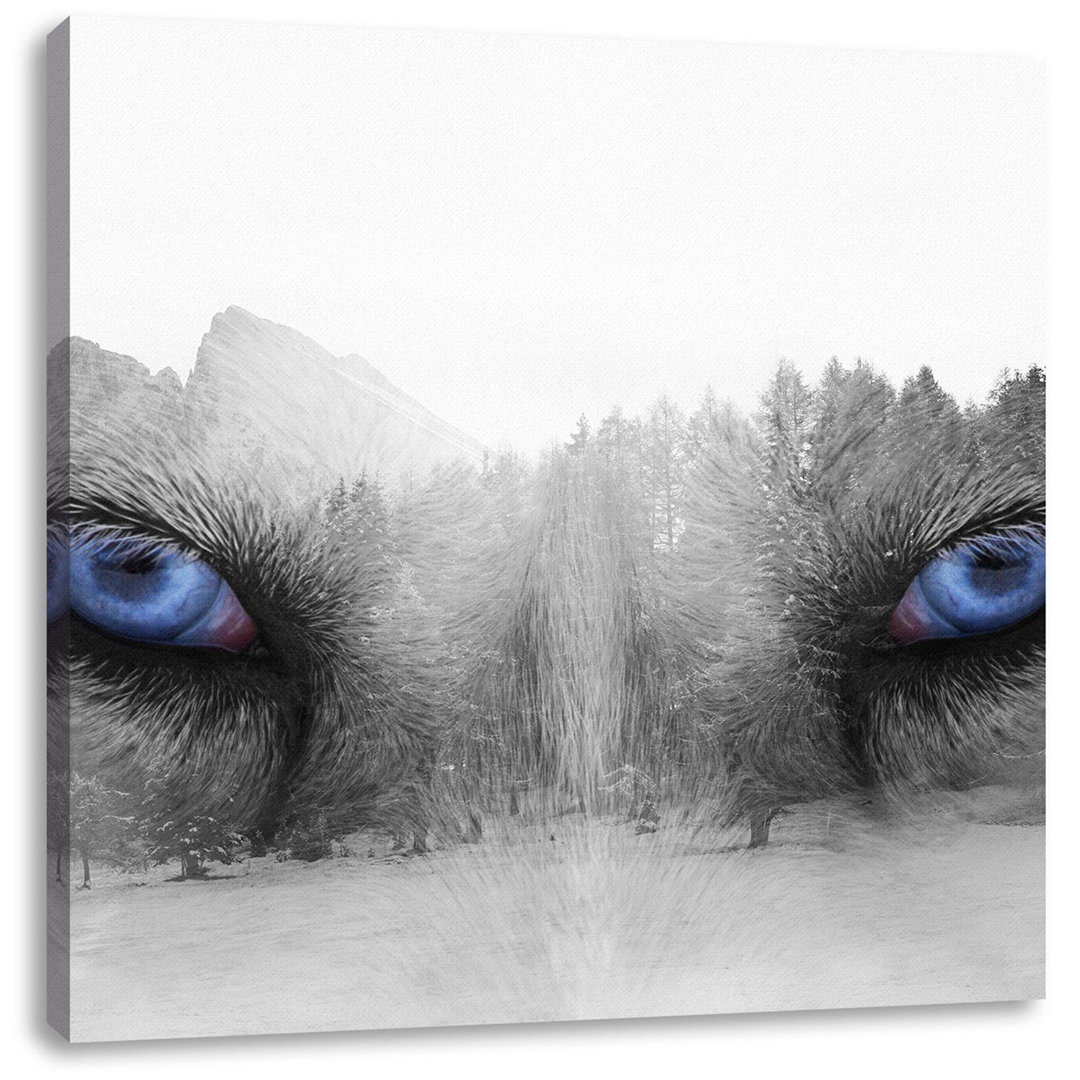 Leinwandbild Overlay Wolf Eyes over Winter Forest