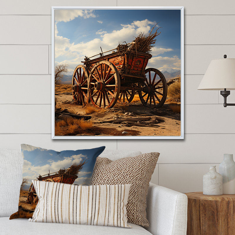 Vieux chariot américain aux États-Unis I, Cadre flottant blanc, H 16 po x l 16 po x P 1 po