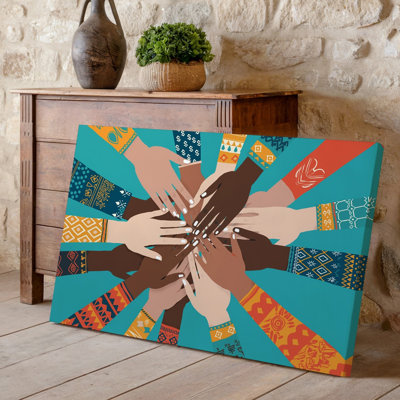 Toile une vue de dessus vibrante de diverses mains se rassemblant dans un art mural