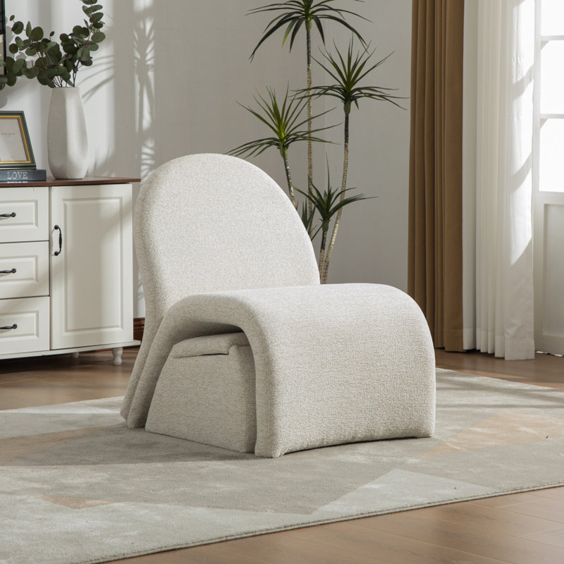 Fauteuil d'appoint rembourré avec repose-pieds Modern Chenille, Beige