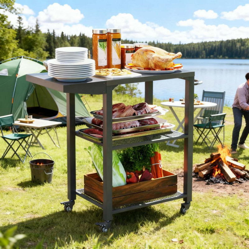 Support de four supérieur en acier inoxydable avec table d'appoint pliable