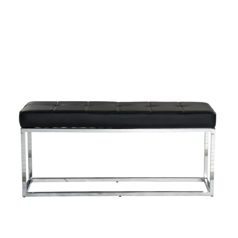     Banc rembourré moderne Atkin, Similicuir noir, Argent argent
