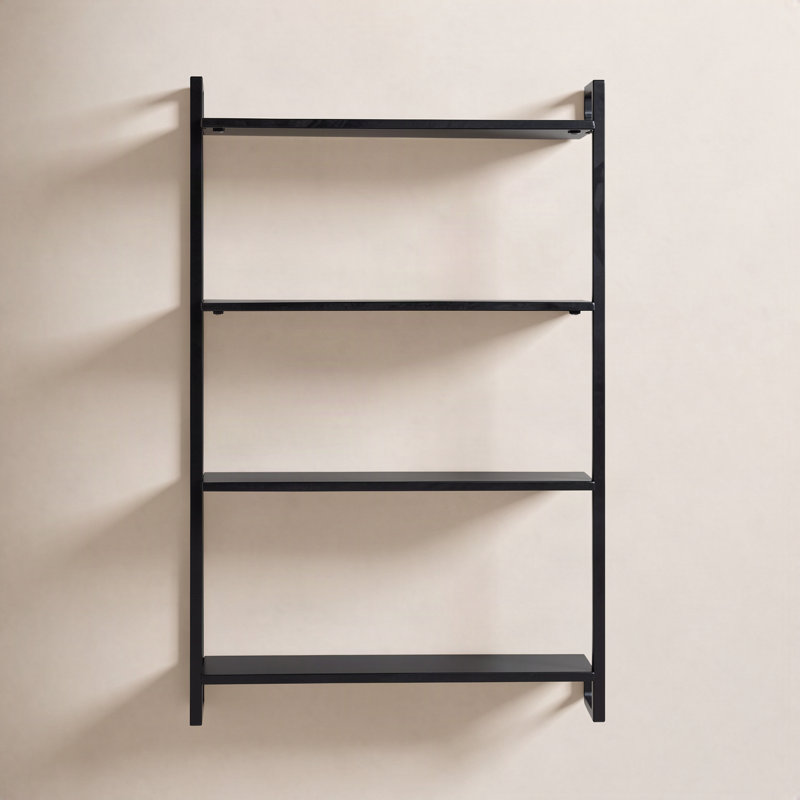 Phantom Solid Wood and Metal Floating Shelf, Black