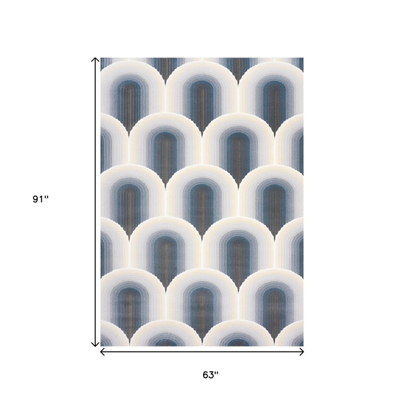 Tapis géométrique crème et bleu 5 pi x 8 pi
