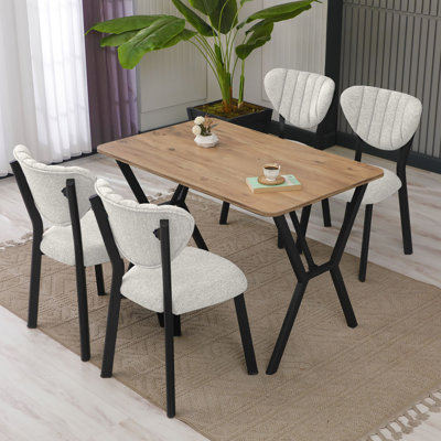 Ensemble de table et chaises de salle à manger extensible Modern (5 pièces), crème et noyer | 100% panneau de particules revêtu de mélamine, table: 43,3 x 29,1 x 29,1 pouces, chaises: 18,5 x 33,5 x 17,7 pouces, structure en métal durable, design élégant et fonctionnel pour toute salle à manger