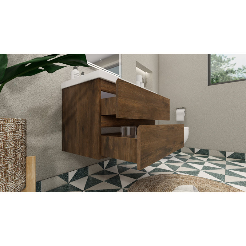 Berroa 35.5'' Single Bathroom Vanity with Plastic Top, Rosewood