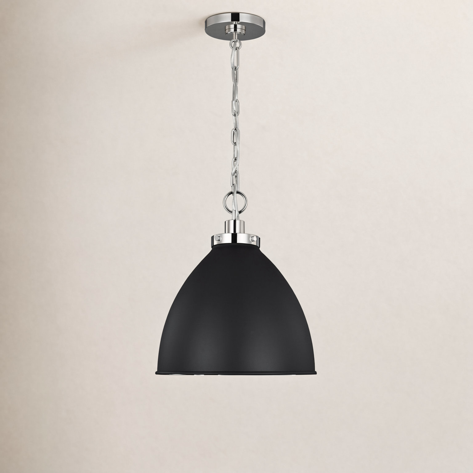 Pallini Single Light Pendant, Midnight Black, Polished Nickel, 13.5" H x 15.625" W x 15.625" D