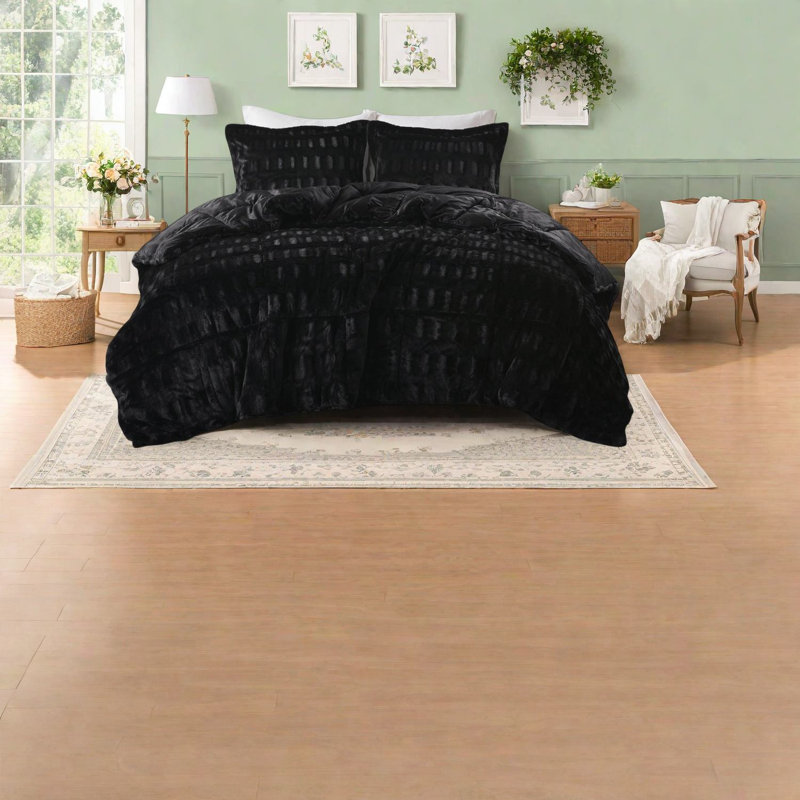 Ensembles de literie luxueux en fausse fourrure, édredon noir avec style moderne pour la maison