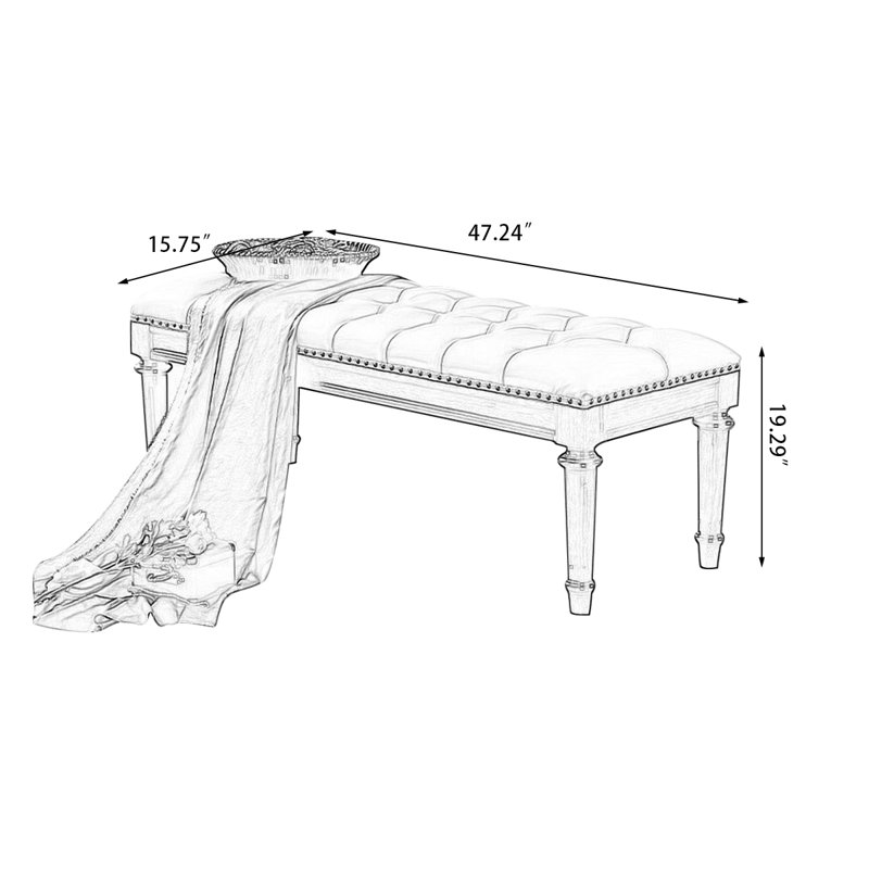 Brown Modern Upholstered Wood Style Bedroom and Entryway Leather Long Bench, Brown, 19.29" H x 47.24" W x 15.75" D
