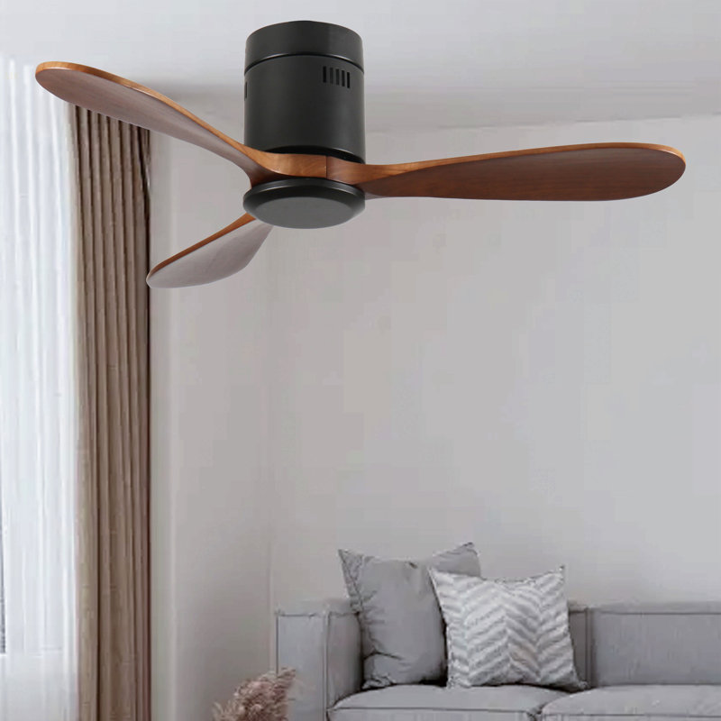 42-Inch Flush Mount Ceiling Fan Without Light, Solid Wood Blades, Reversible Quiet DC Motor, Remote Control With 6 Speeds & Timer, Energy Saving For Bedroom, Living Room,  No Sloped Ceiling