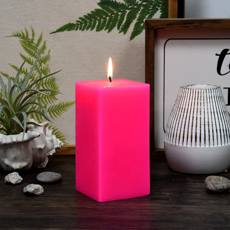 Bougie colonne, Rose vif, H 6 po x l 3 po x P 3 po, 1 bougie