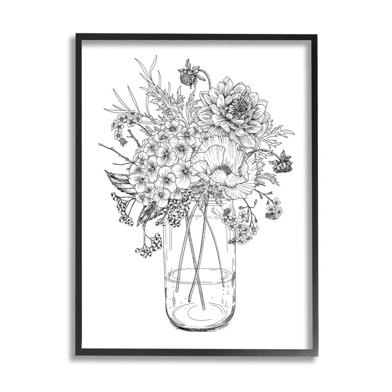 Bouquet de fleurs détaillé détaillé, Giclée encadrée noir minuit, H 14 po x l 11 po x P 1,5 po