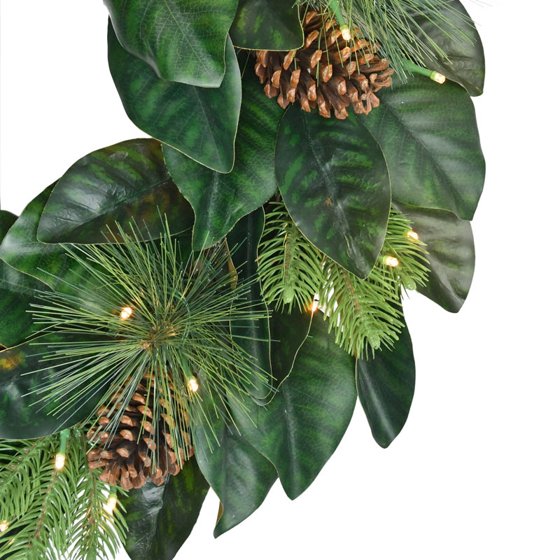24 In. Pre-Lit Magnolia Artificial Wreath