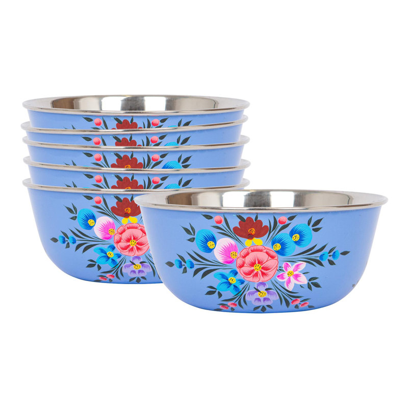 East Urban Home Hand-Painted Picnic Snack Bowls - 14.5cm - Buttercup Pansy, Blue