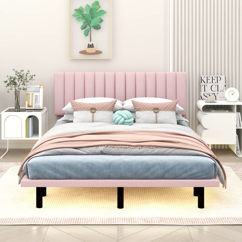 Queen Size Upholstered Bed, Pink